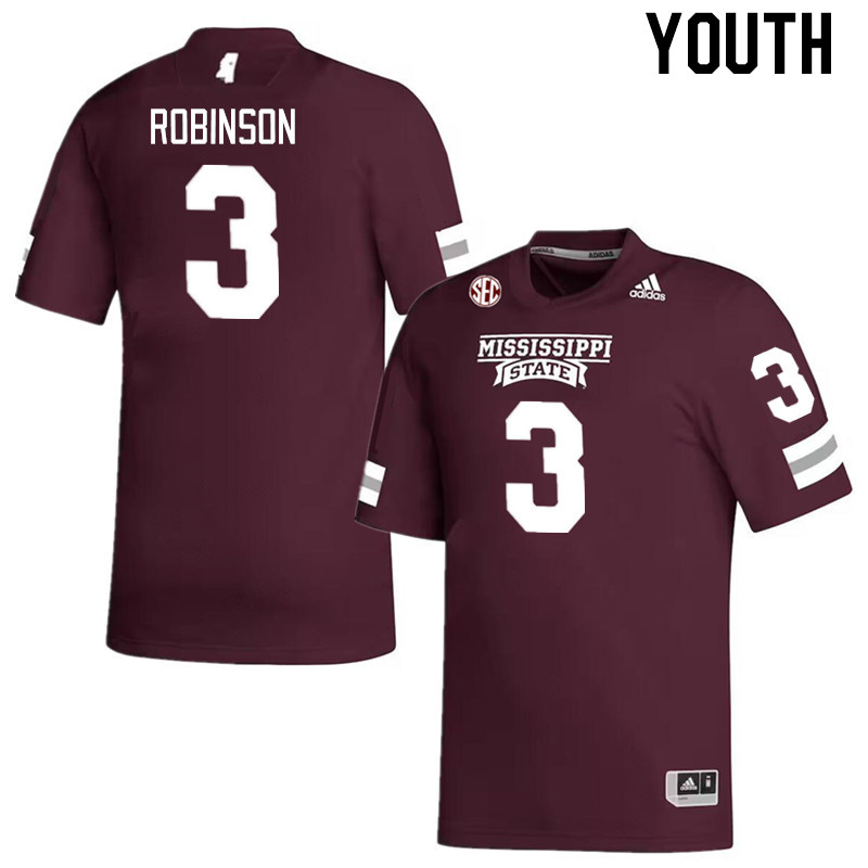 Youth #3 Justin Robinson Mississippi State Bulldogs College Football Jerseys Stitched Sale-Maroon - Click Image to Close